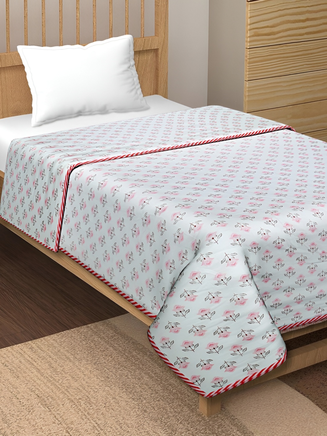 

Texstylers Pink & White Floral AC Room 120 GSM Cotton Reversible Single Bed Dohar