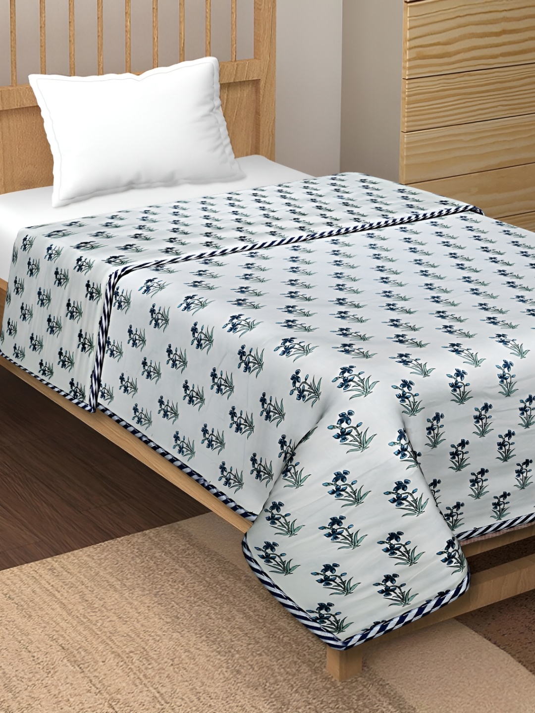 

Texstylers Blue & White Floral AC Room 120 GSM Reversible Cotton Single Bed Dohar
