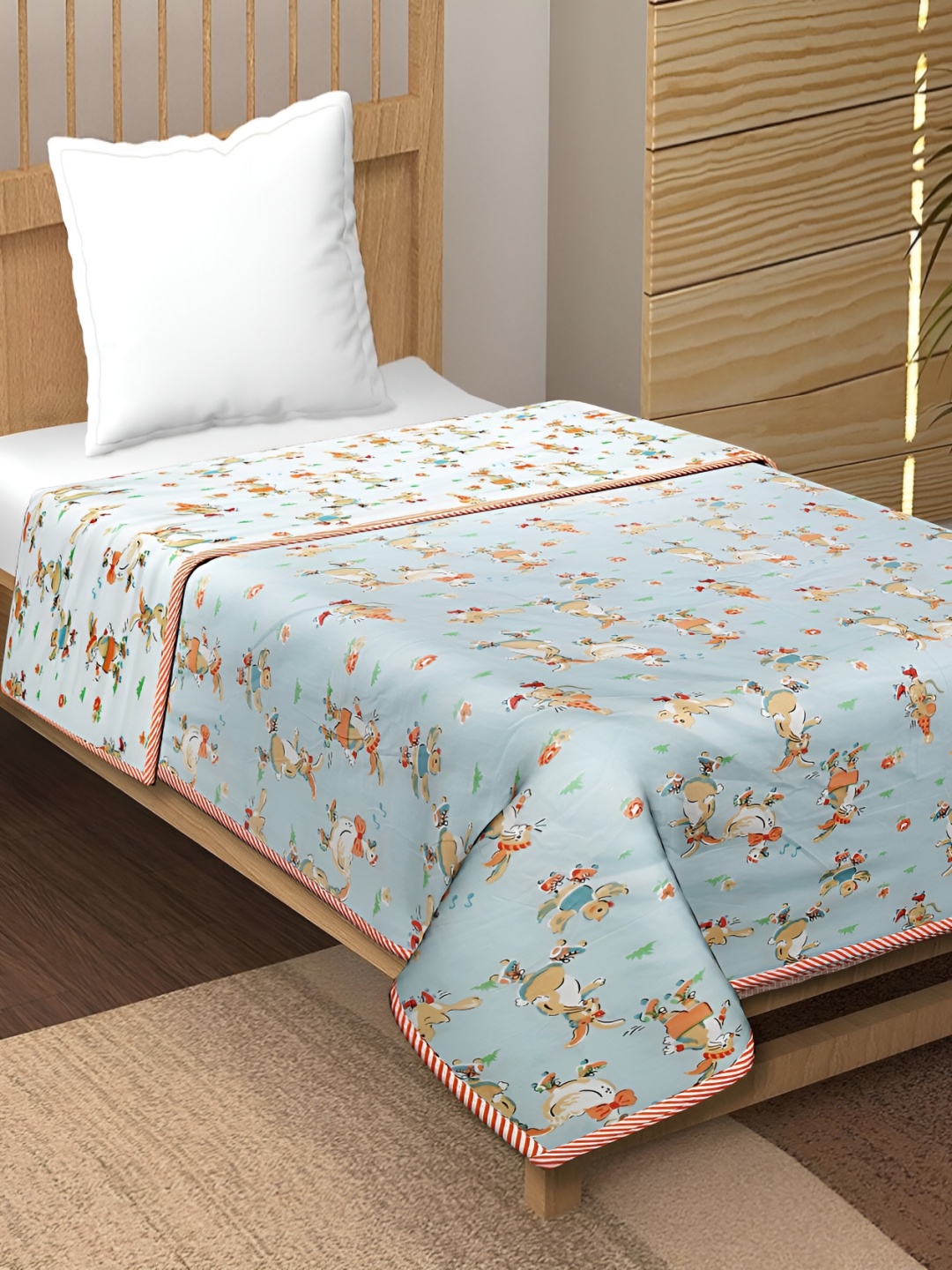 

Texstylers Blue&Orange CartoonCharacters ACRoom 120GSM Reversible Cotton Single Bed Dohar