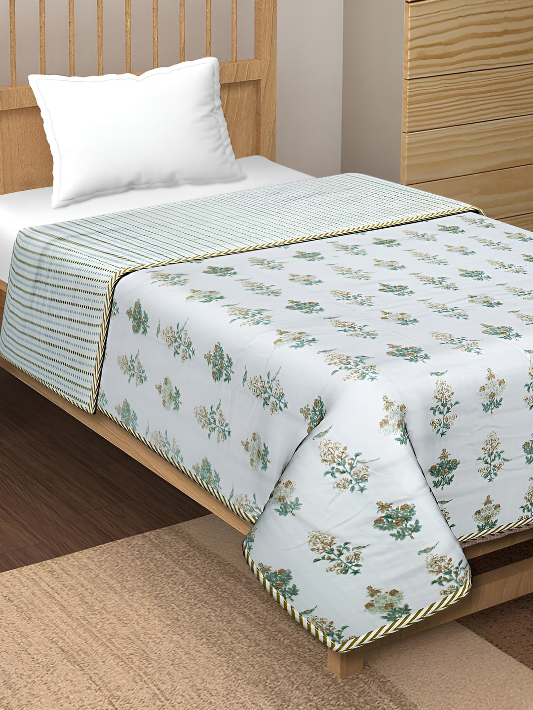 

Texstylers White & Brown Floral AC Room 120 GSM Cotton Reversible Single Bed Dohar
