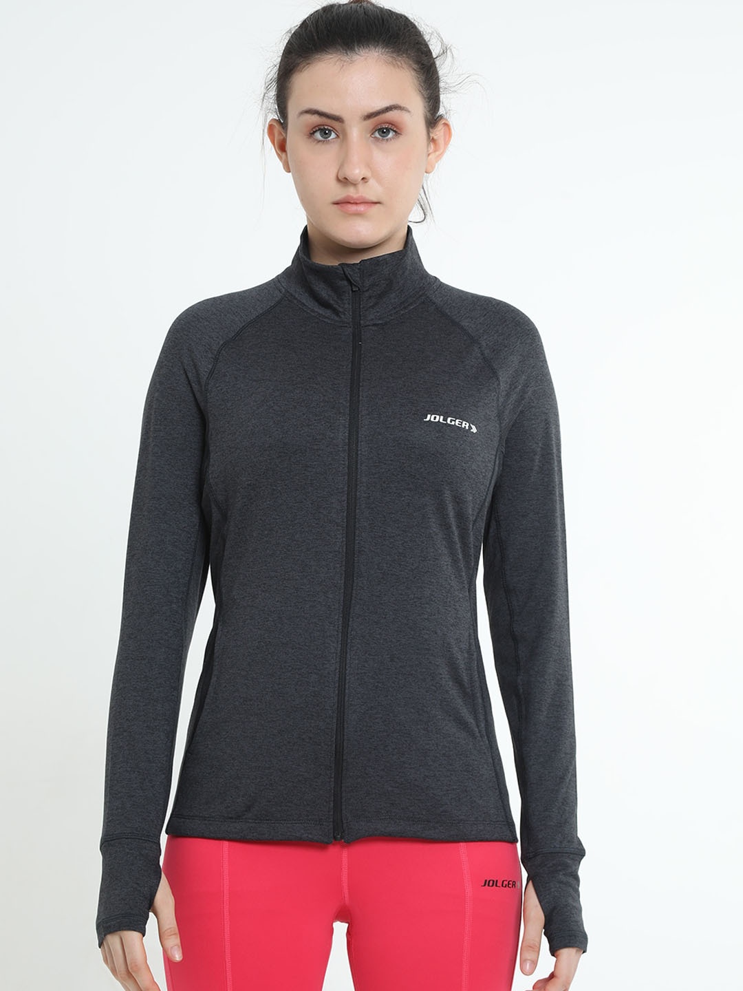 

Jolger Women's All weather High neck Full Zipped Gym Jacket, Black