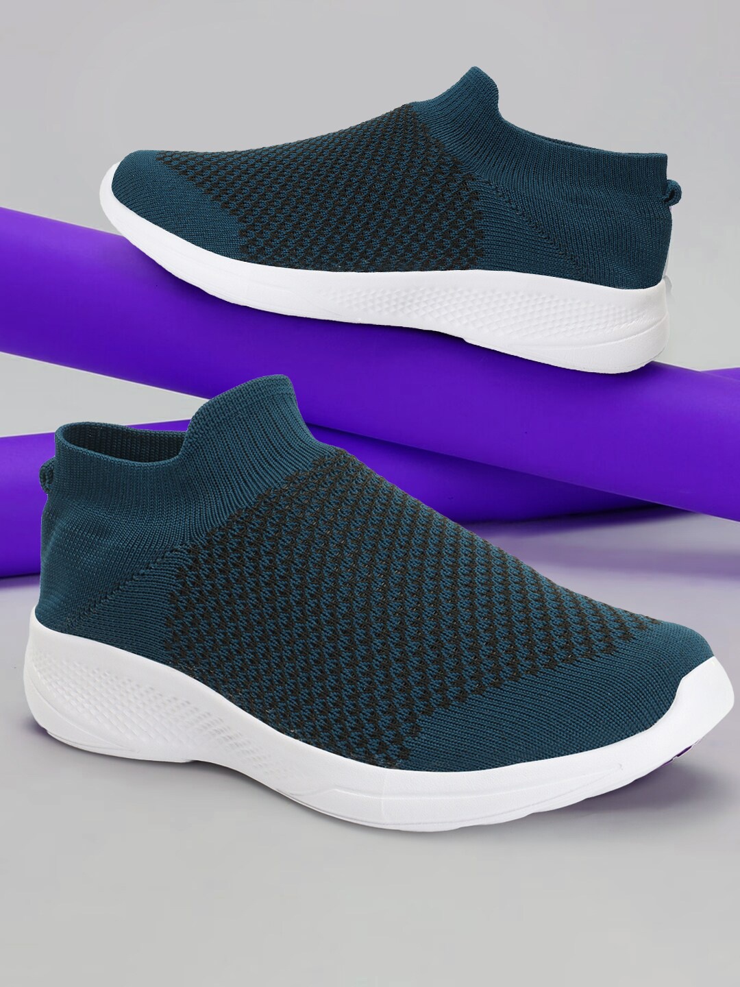 

HRX by Hrithik Roshan Men Teal Blue & White AIRSOCK Textured Slip-On Sneakers