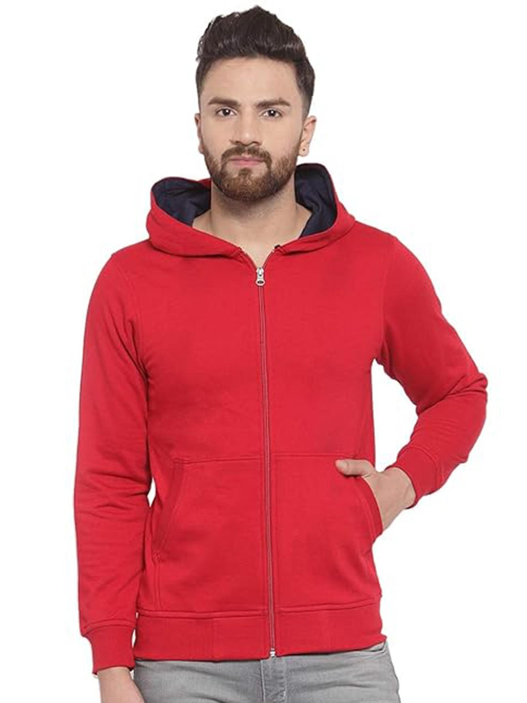 

GAINELL Hooded Front Open Sweatshirt, Red