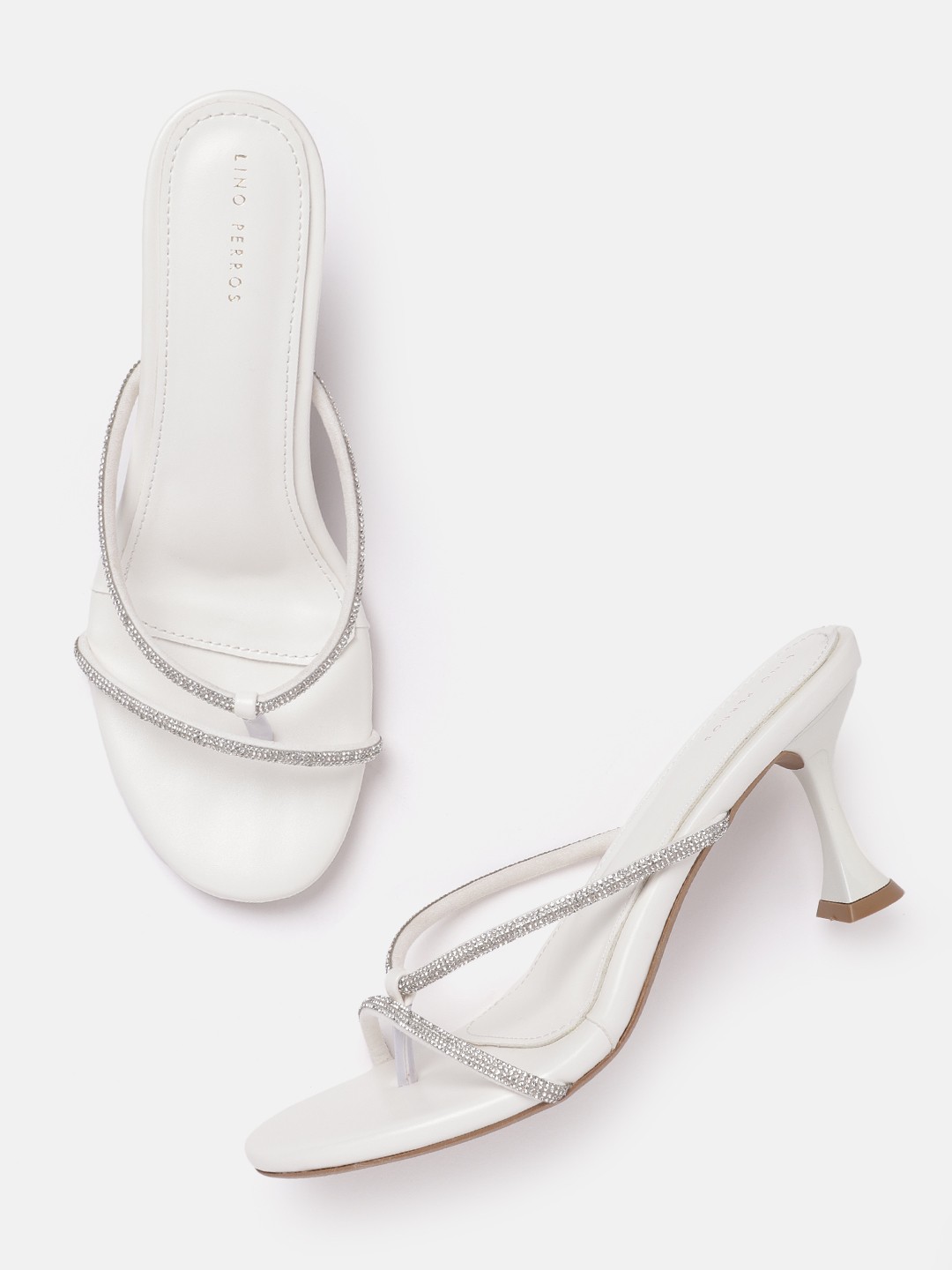 

Lino Perros Rhinestones Embellished Party Slim Heels, White