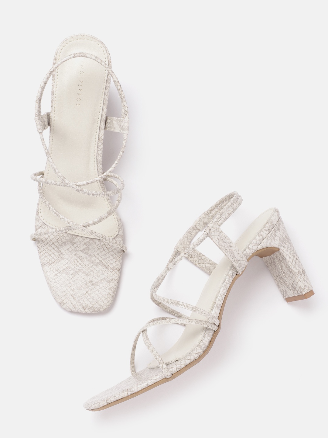 

Lino Perros Snake Skin Printed Cross-Straps Block Heels, White