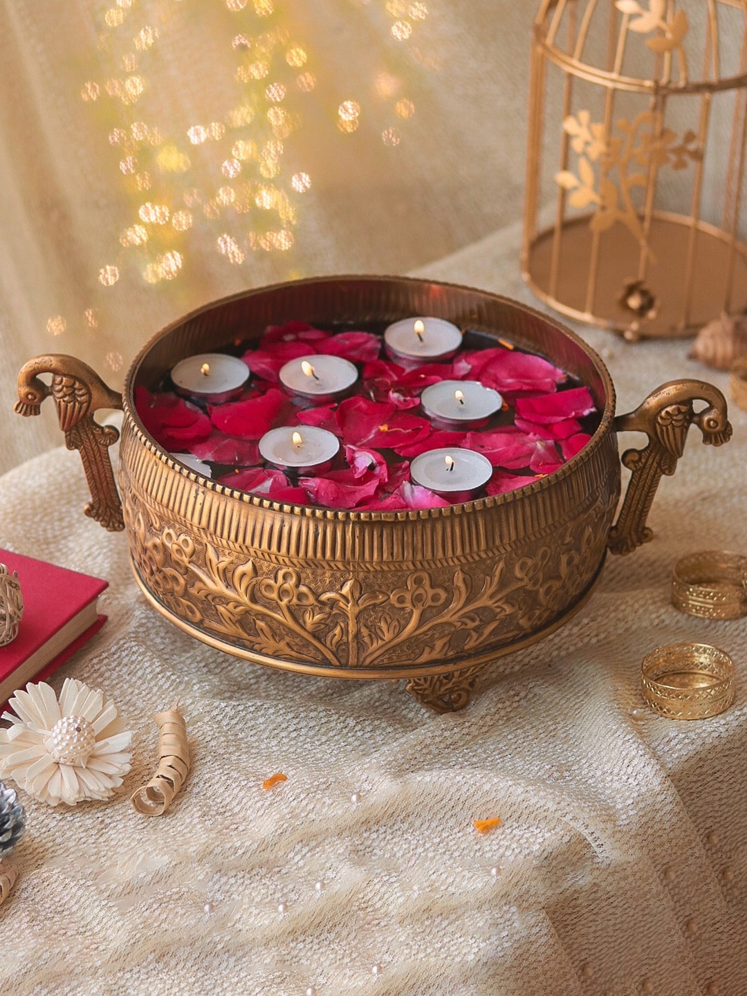 

Ritualistic Gold Toned Textured Brass Decorative Bowl