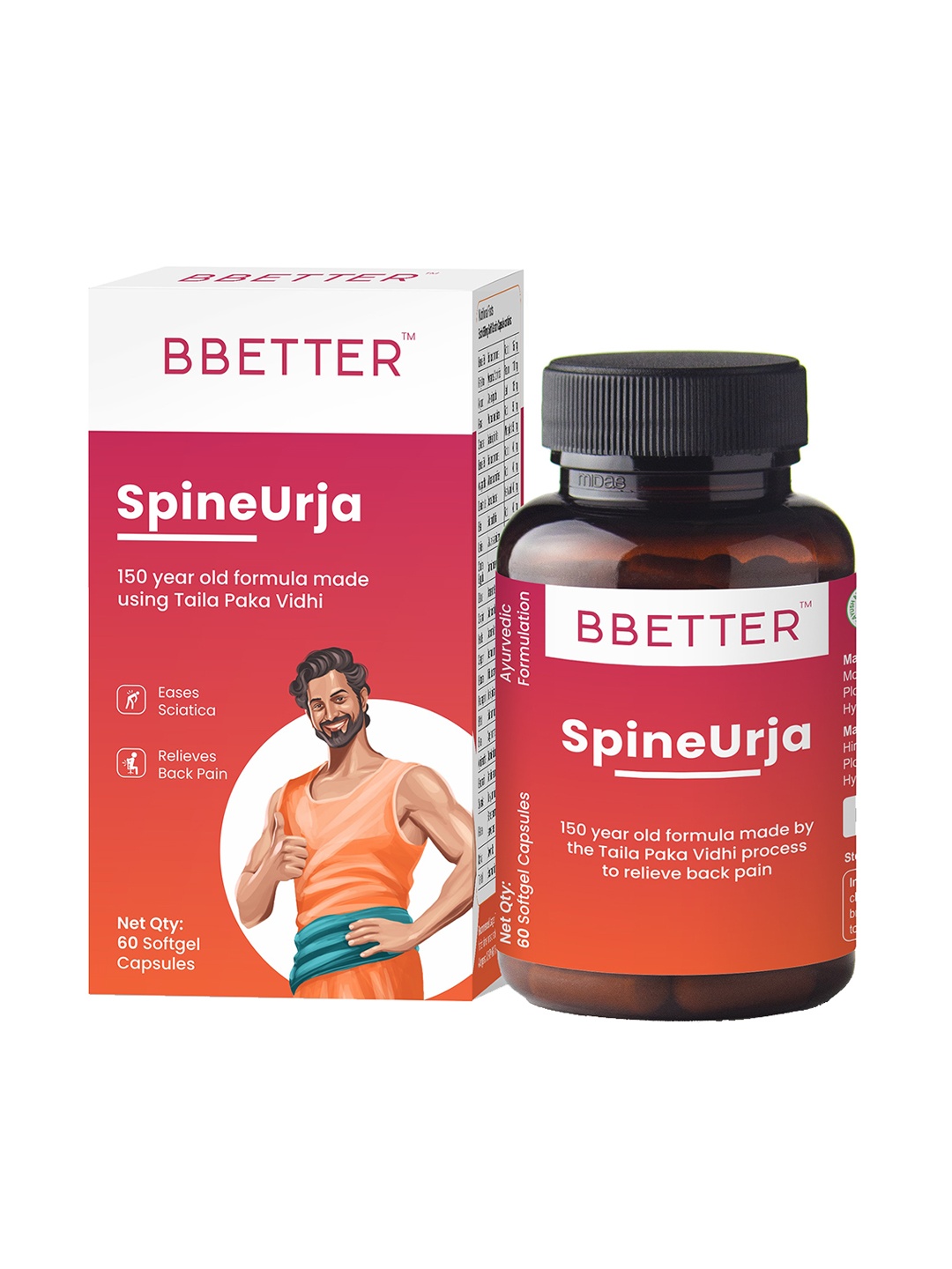 

BBETTER SpineUrja Capsules For Pain & Sciatica Relief - 60 Capsules, Cream