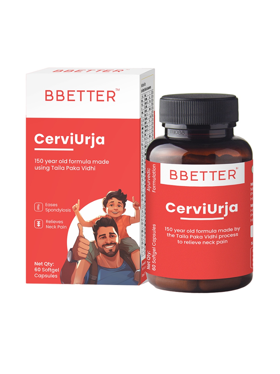 

BBETTER CerviUrja Ayurvedic Capsules Neck Pain Relief - 60 Softgel Capsules, Red