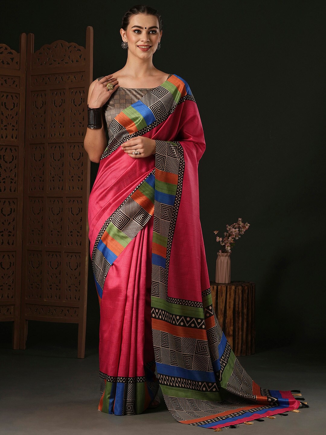 

Anouk Bagh Silk Designer Dabu Saree, Pink