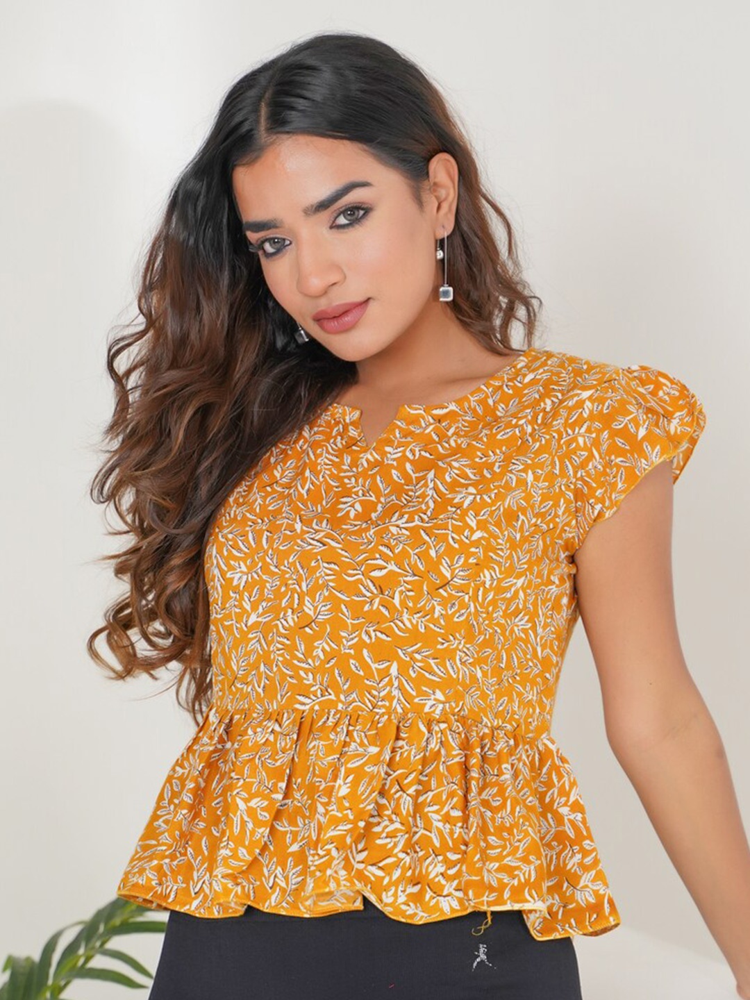 

AVYCO Yellow Floral Print Top