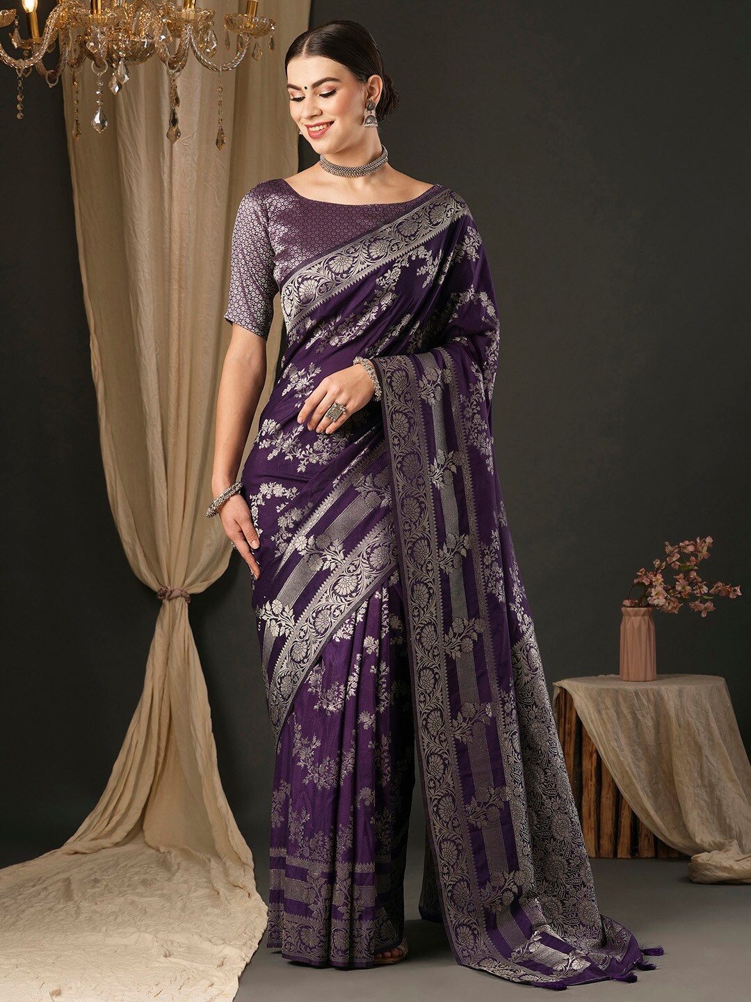 

Anouk Woven Design Pure Georgette Kanjeevaram Saree, Purple