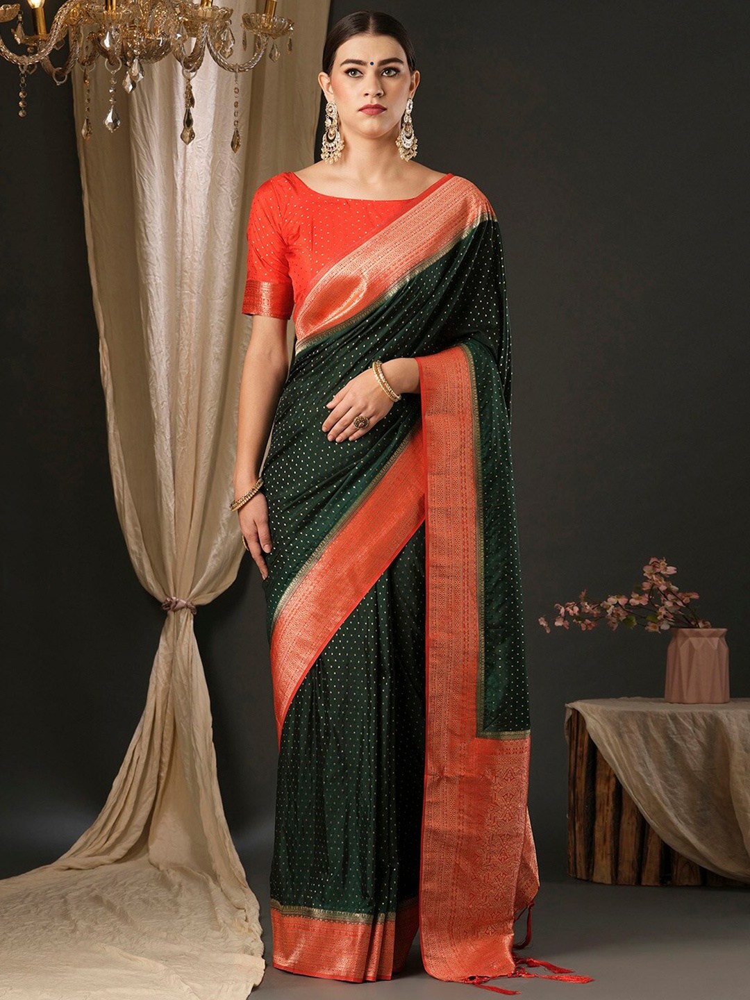 

Anouk Ethnic Motifs Woven Design Banarasi Saree, Green