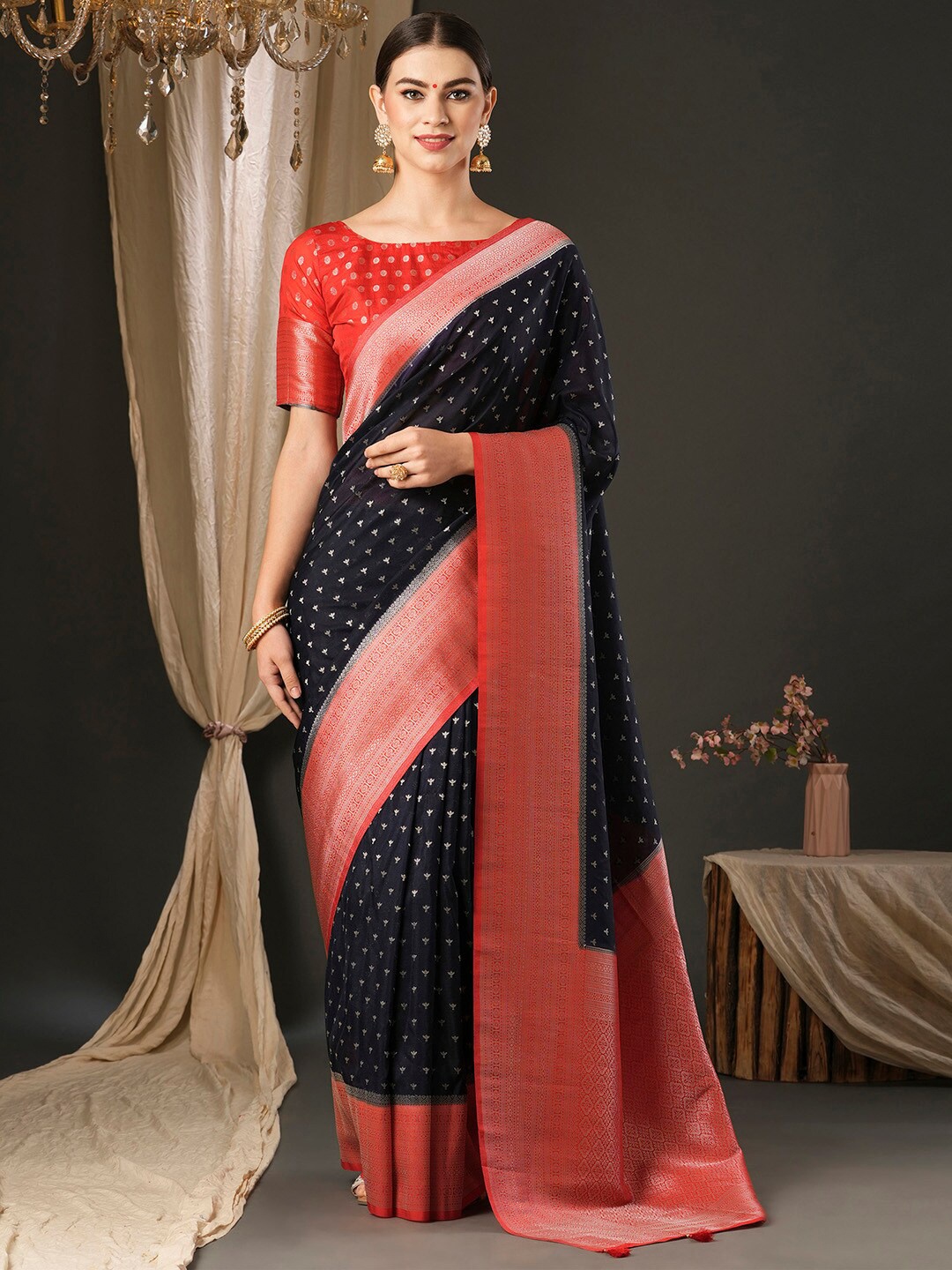 

Anouk Woven Design Pure Georgette Kanjeevaram Saree, Navy blue