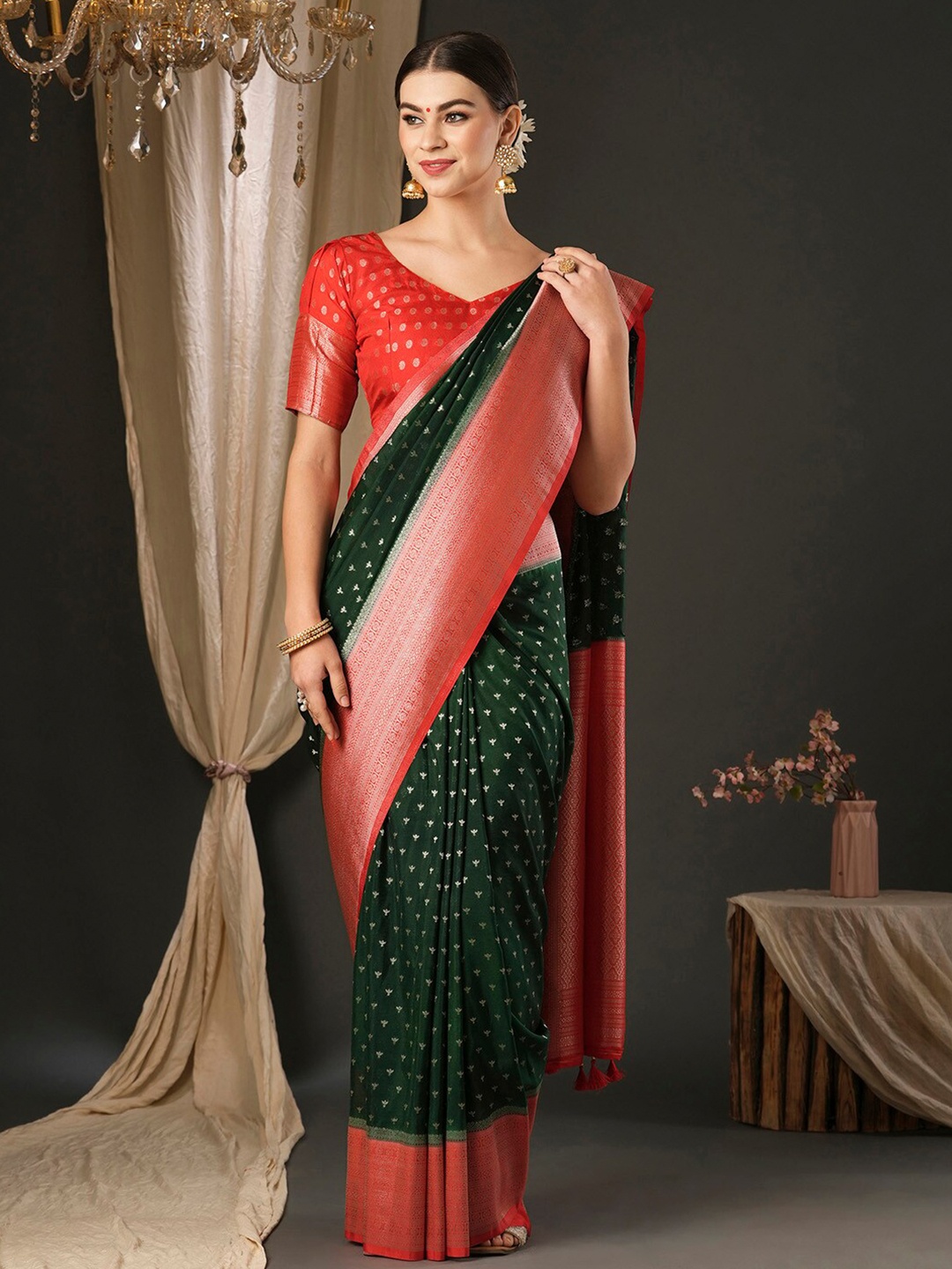 

Anouk Ethnic Motifs Pure Georgette Designer Kanjeevaram Saree, Green