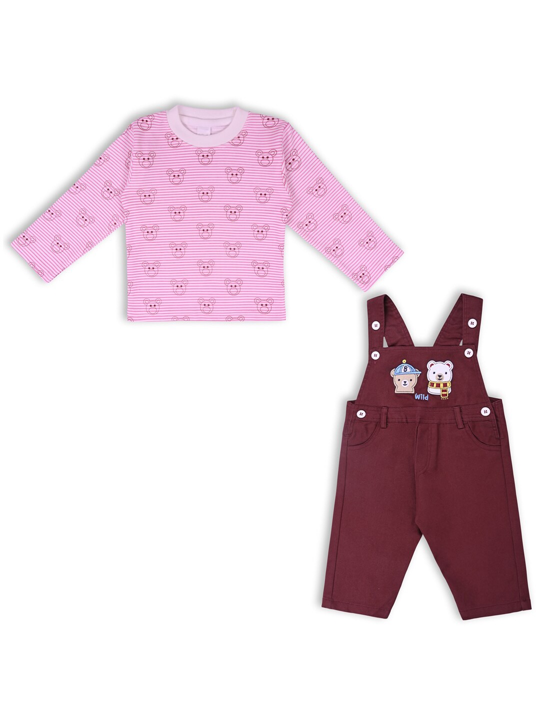 

Wish Karo Boys Printed T-shirt with Dungaree, Maroon