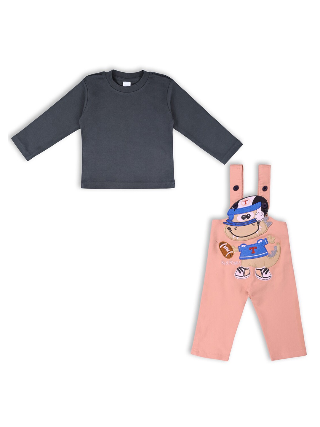 

Wish Karo Boys Printed Dungaree With Tshirt, Peach