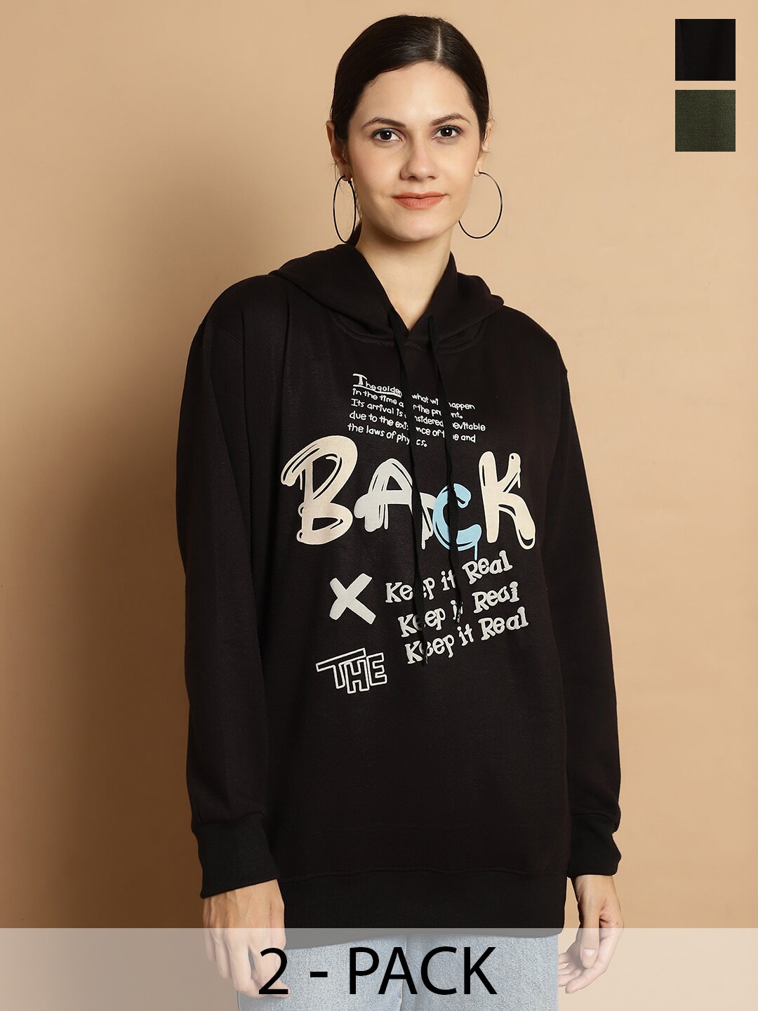 

MACK JONNEY Pack Of 2 Typography Printed Hooded Fleece Sweatshirt, Black
