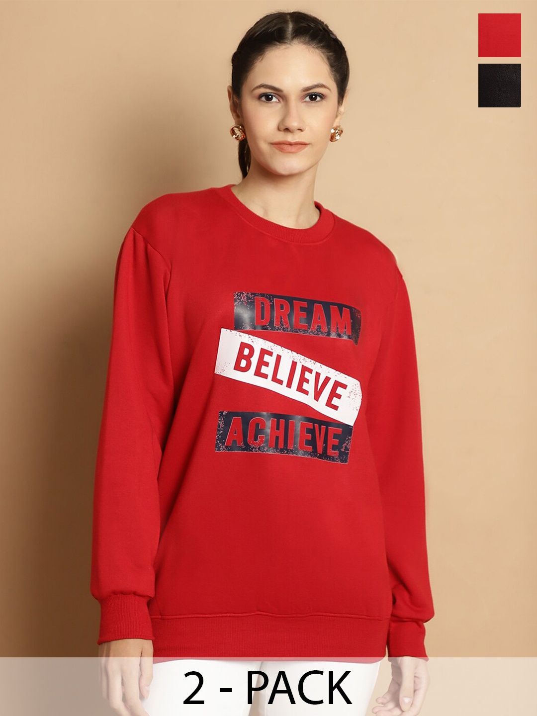 

VIMAL JONNEY Pack Of 2 Typography Printed Hooded Fleece Sweatshirt, Red
