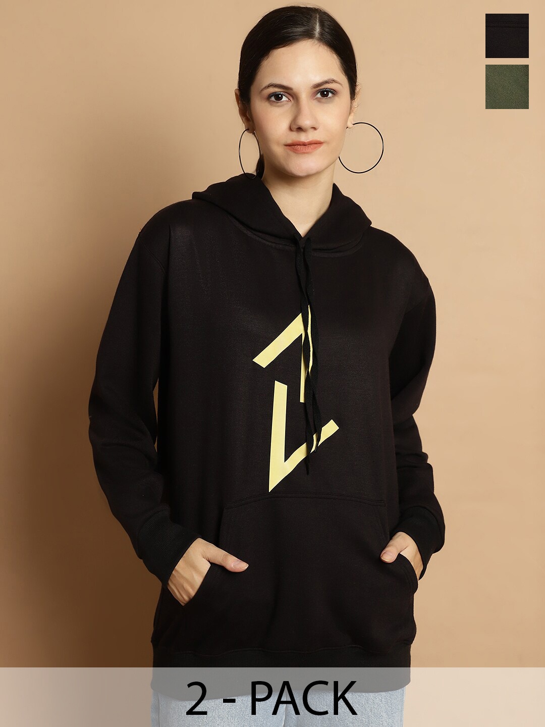 

MACK JONNEY Pack Of 2 Typography Printed Hooded Pullover Sweatshirts, Black