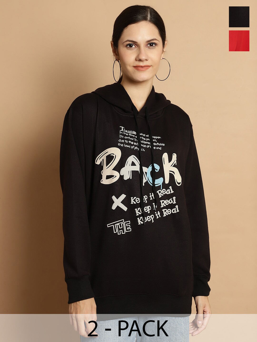 

VIMAL JONNEY Pack Of 2 Typography Printed Pullover Sweatshirts, Black