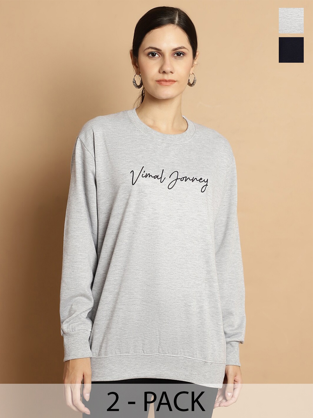 

VIMAL JONNEY Pack Of 2 Typography Printed Pullover Sweatshirts, Grey