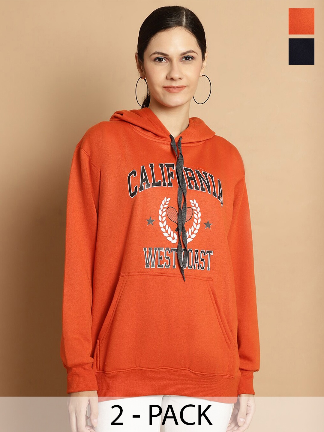 

MACK JONNEY Pack Of 2 Typography Printed Pullover Sweatshirts, Rust