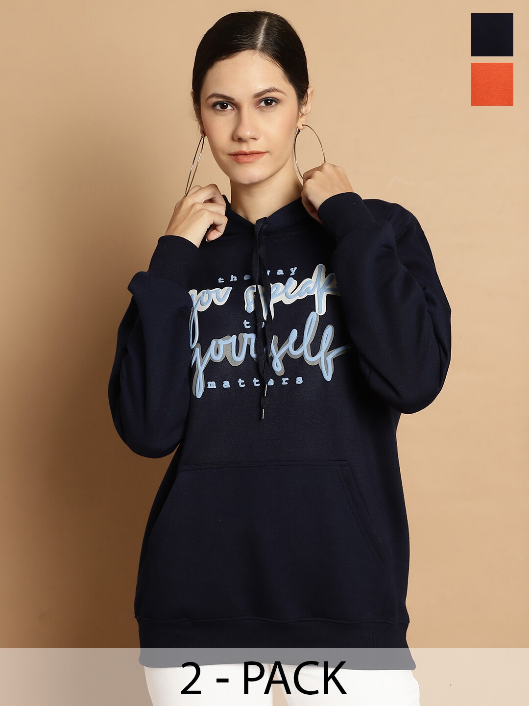 

VIMAL JONNEY Pack Of 2 Typography Printed Pullover Sweatshirts, Navy blue