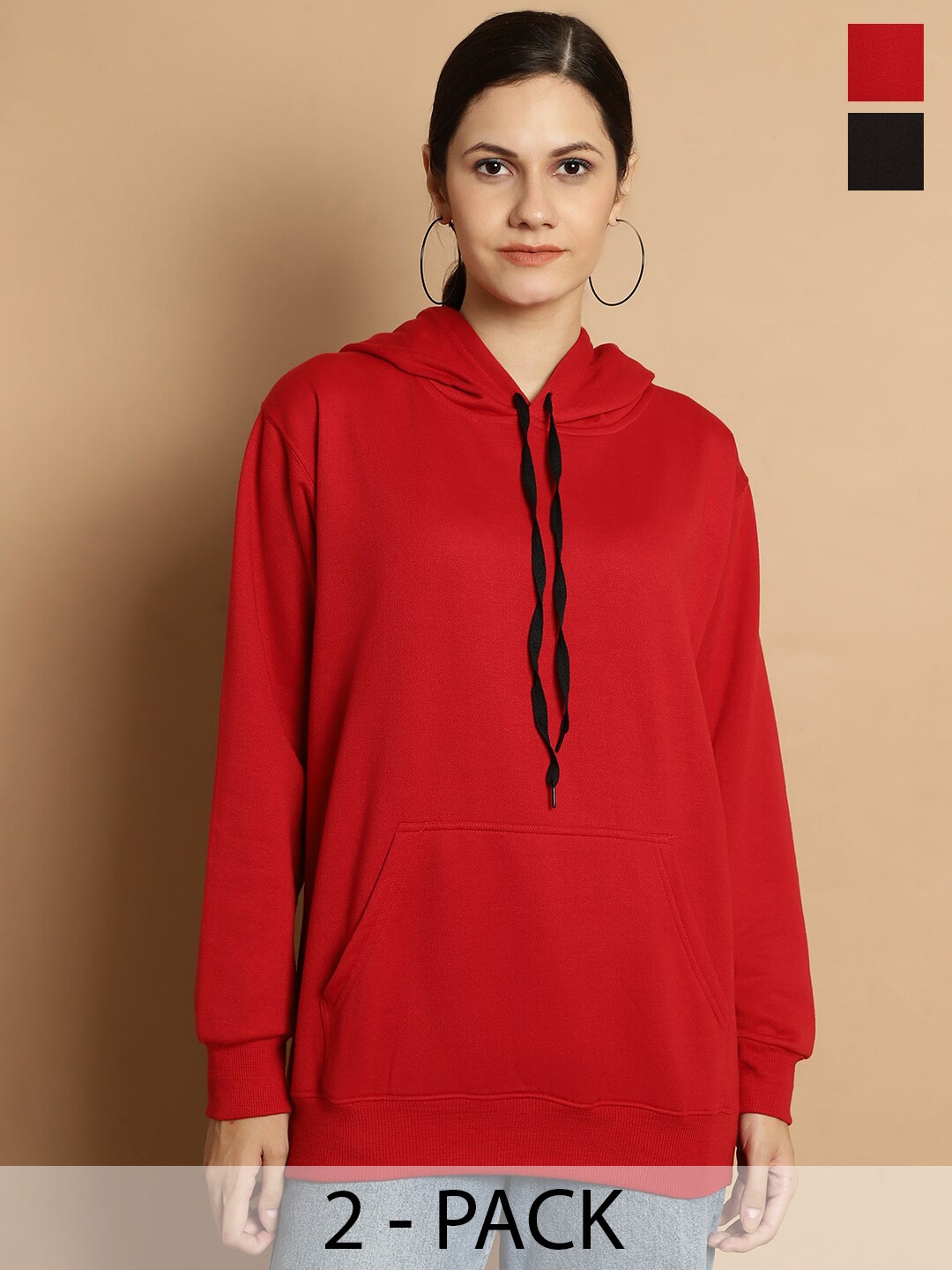 

MACK JONNEY Pack Of 2 Printed Fleece Longline Pullover Sweatshirt, Red