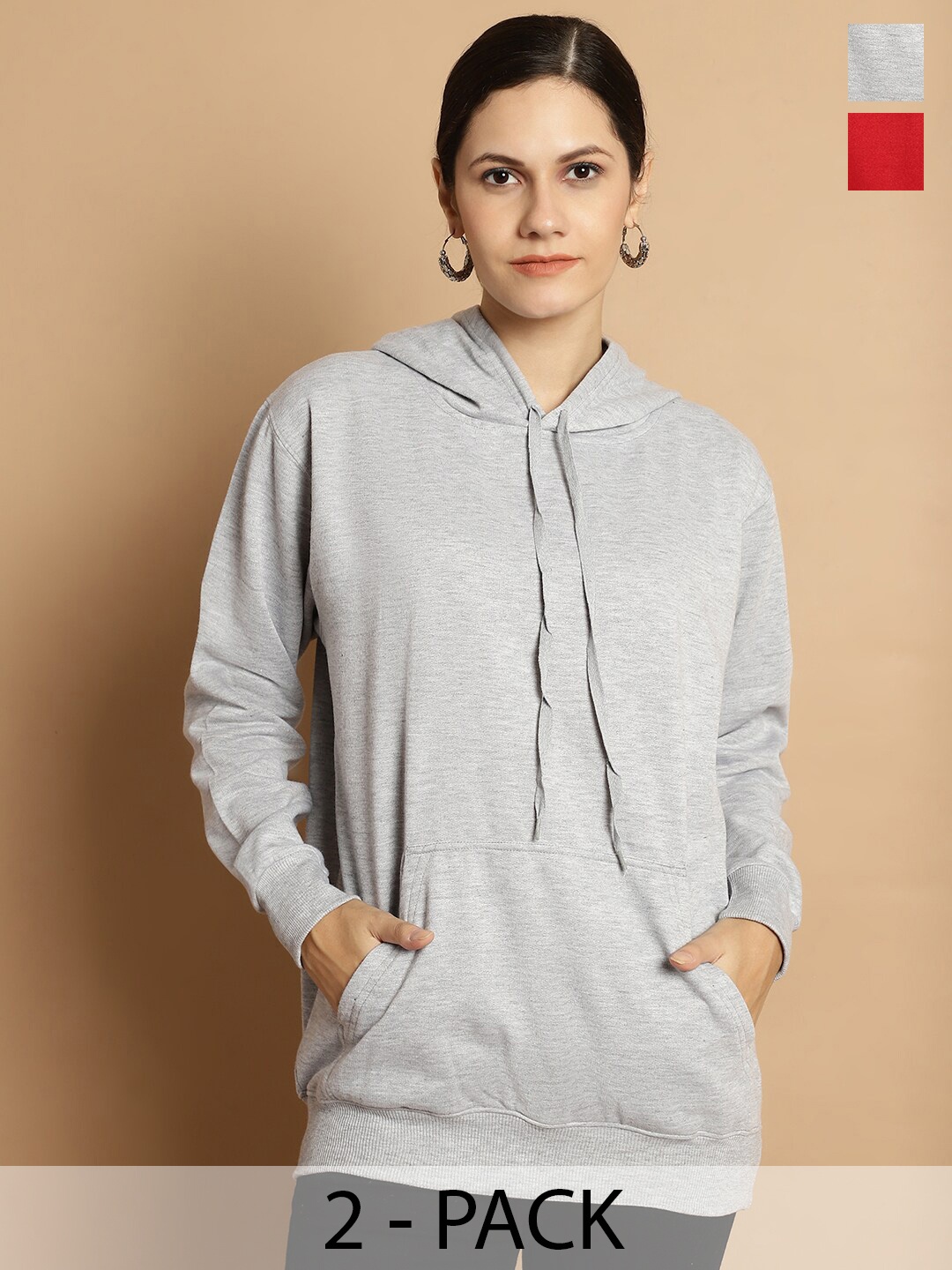 

MACK JONNEY Pack Of 2 Printed Hooded Fleece Longline Pullover Sweatshirt, Grey
