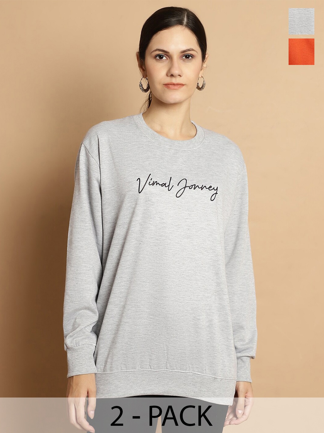 

MACK JONNEY Pack Of 2 Printed Fleece Longline Pullover Sweatshirt, Grey