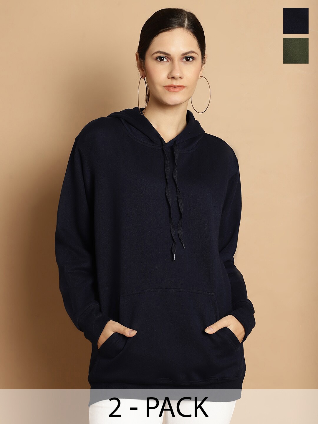

MACK JONNEY Pack Of 2 Hooded Fleece Longline Pullover Sweatshirt, Navy blue