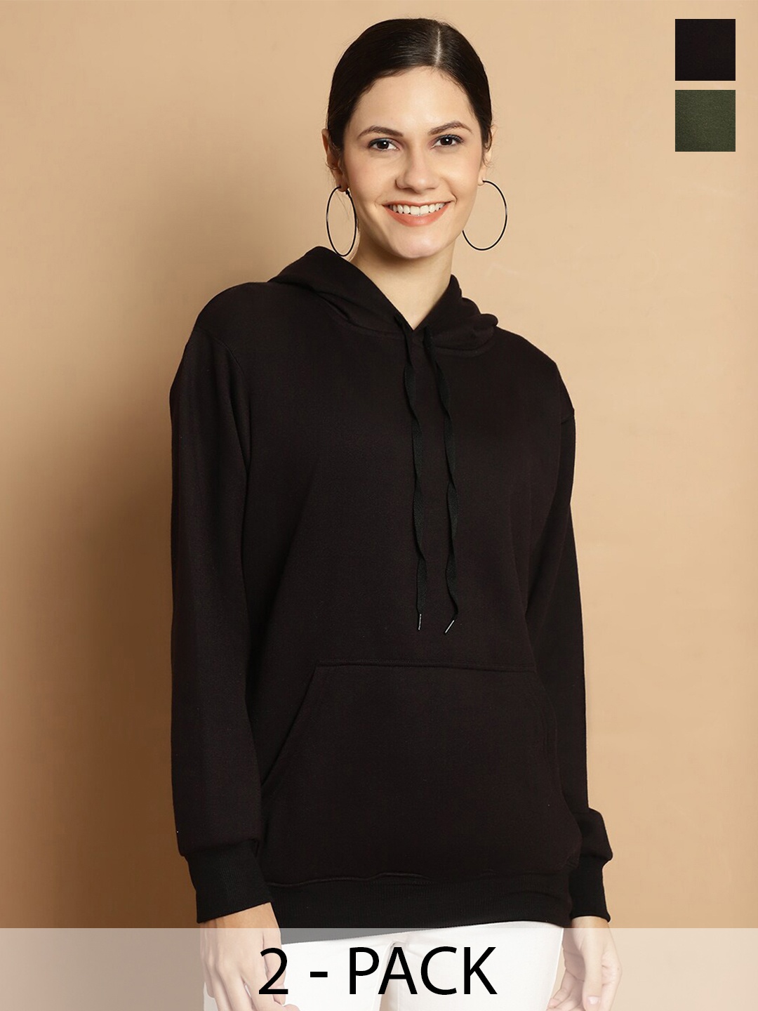 

MACK JONNEY Pack Of 2 Hooded Fleece Longline Pullover Sweatshirt, Black