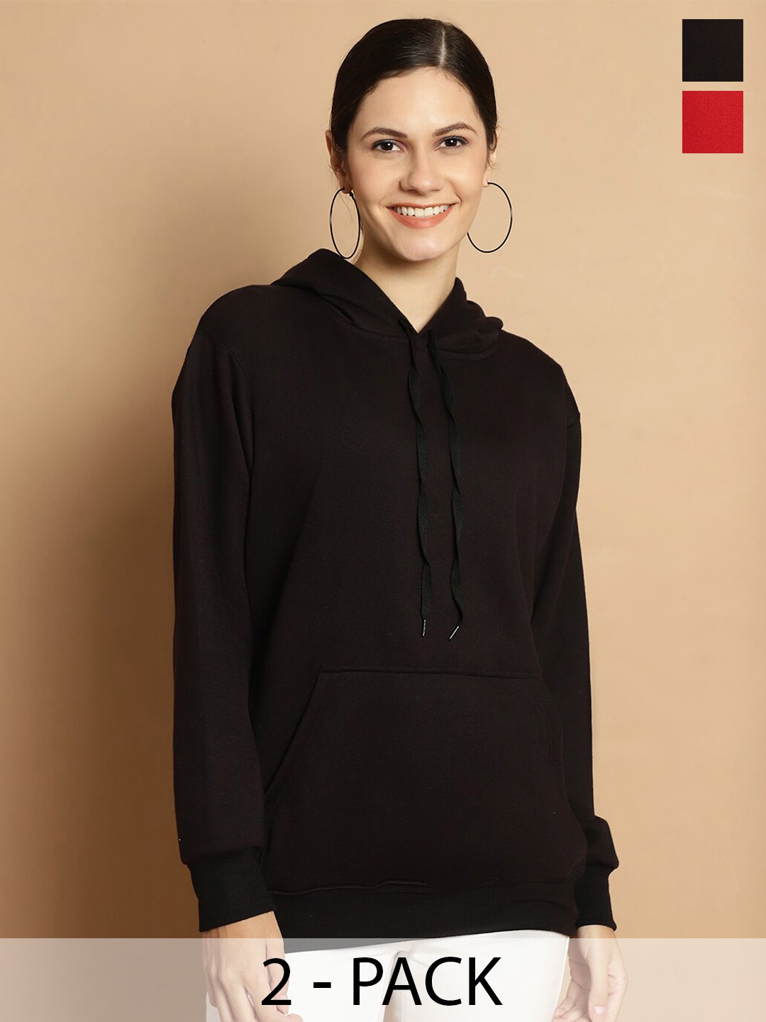 

MACK JONNEY Pack Of 2 Printed Fleece Longline Pullover Sweatshirt, Black