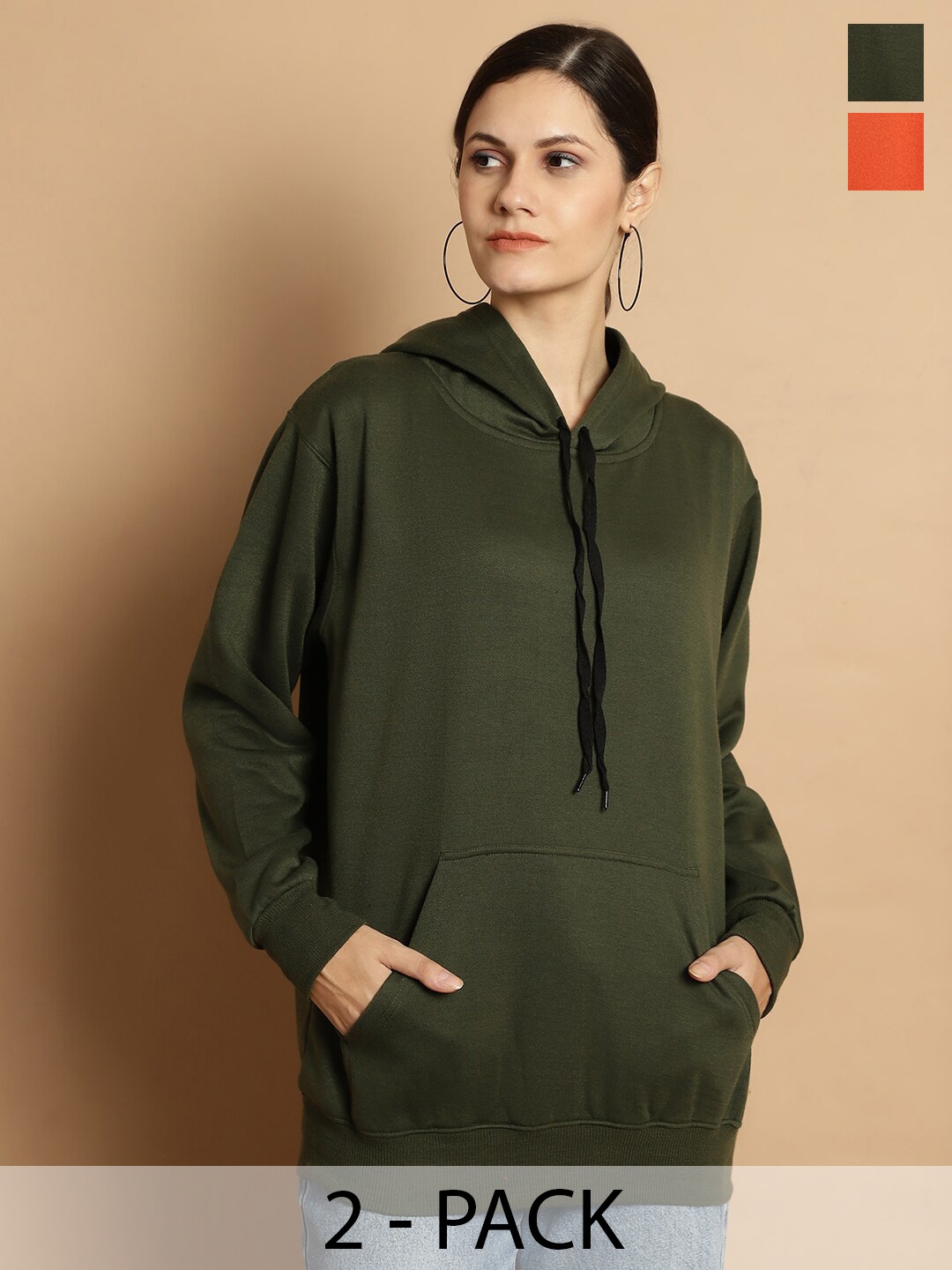 

MACK JONNEY Pack Of 2 Printed Fleece Longline Pullover Sweatshirt, Olive