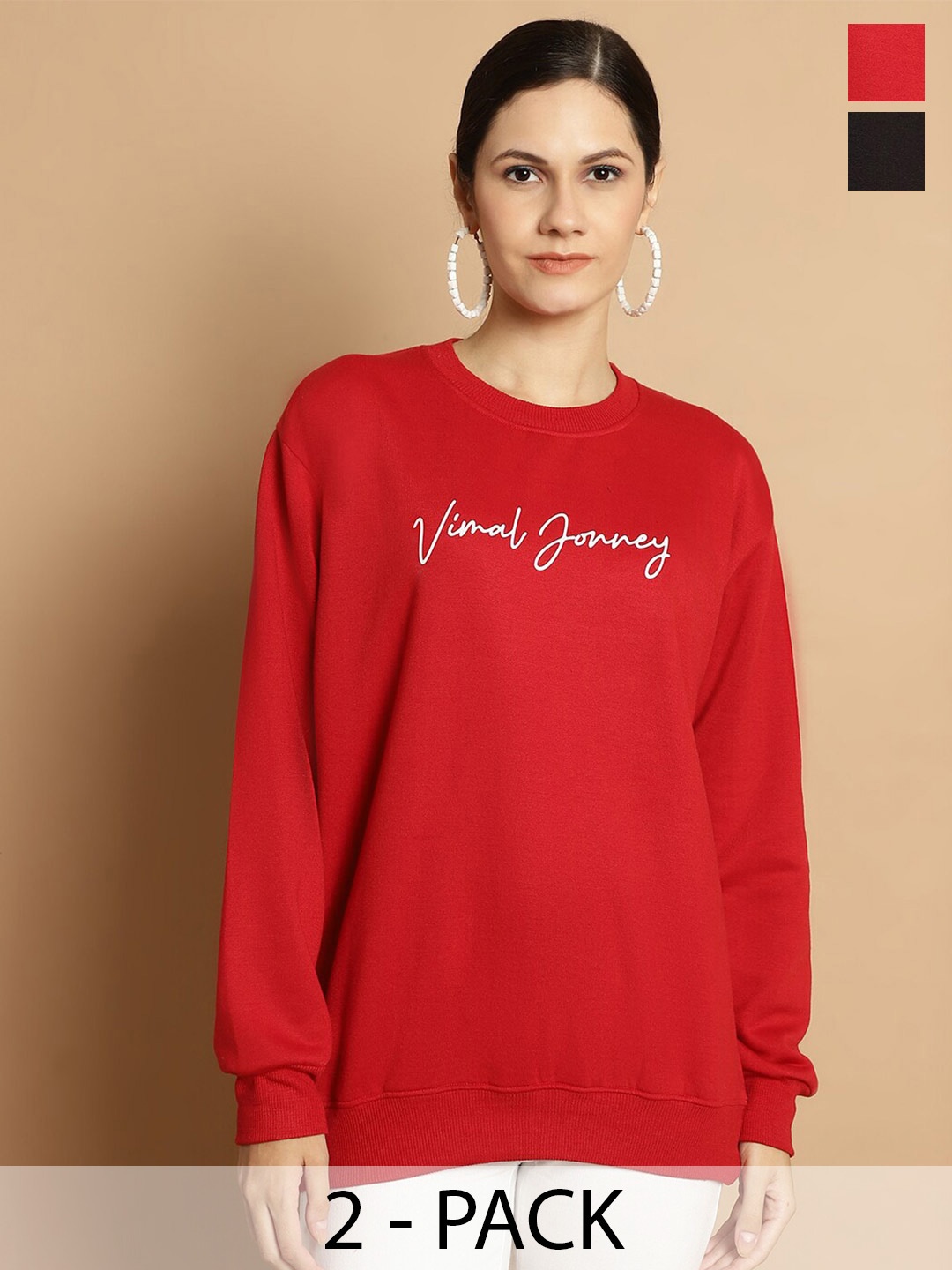 

MACK JONNEY Pack Of 2 Typography Printed Cotton Fleece Sweatshirt, Red