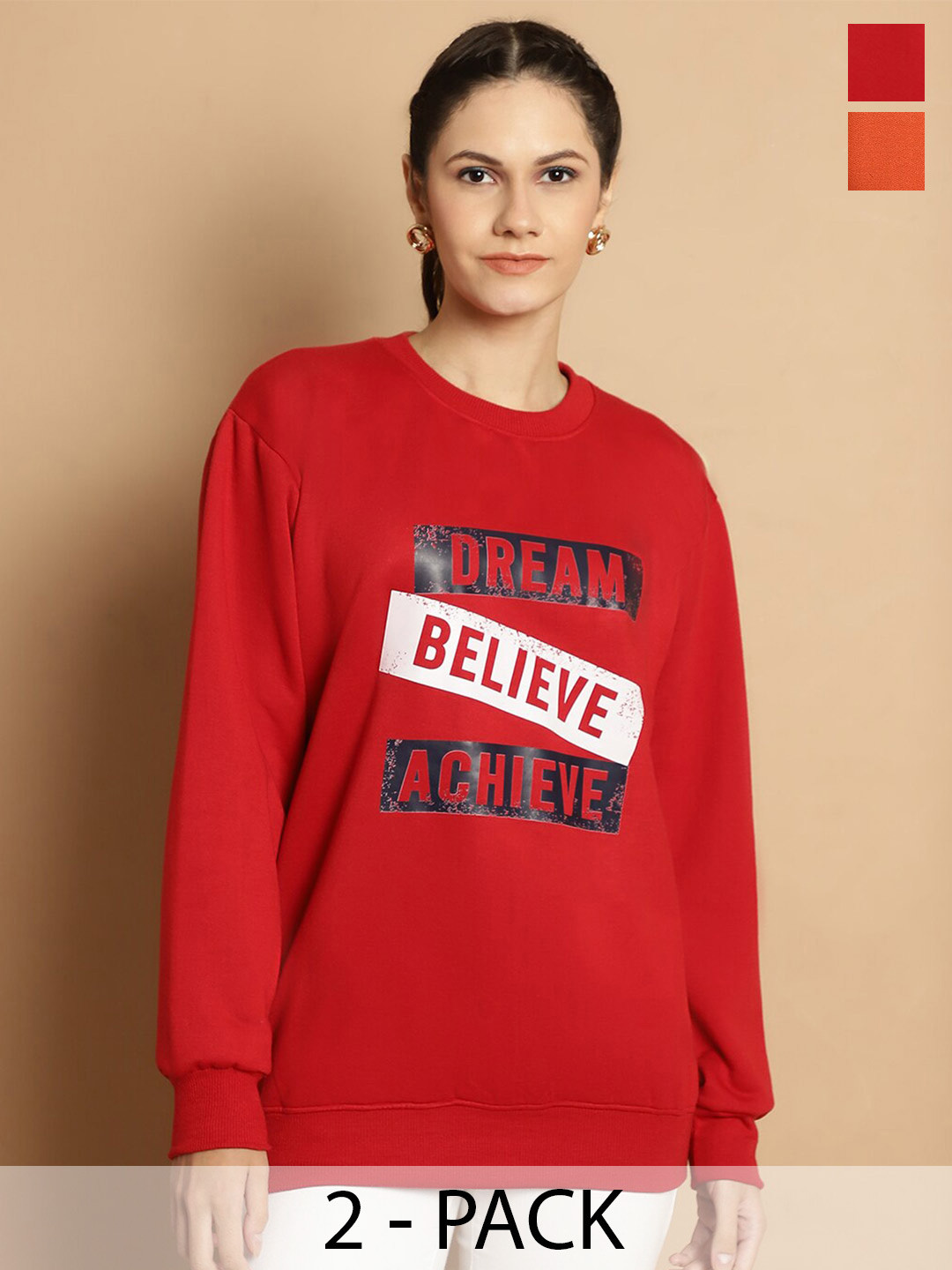 

VIMAL JONNEY Pack Of 2 Typography Printed Round Neck Cotton Fleece Sweatshirt, Multi