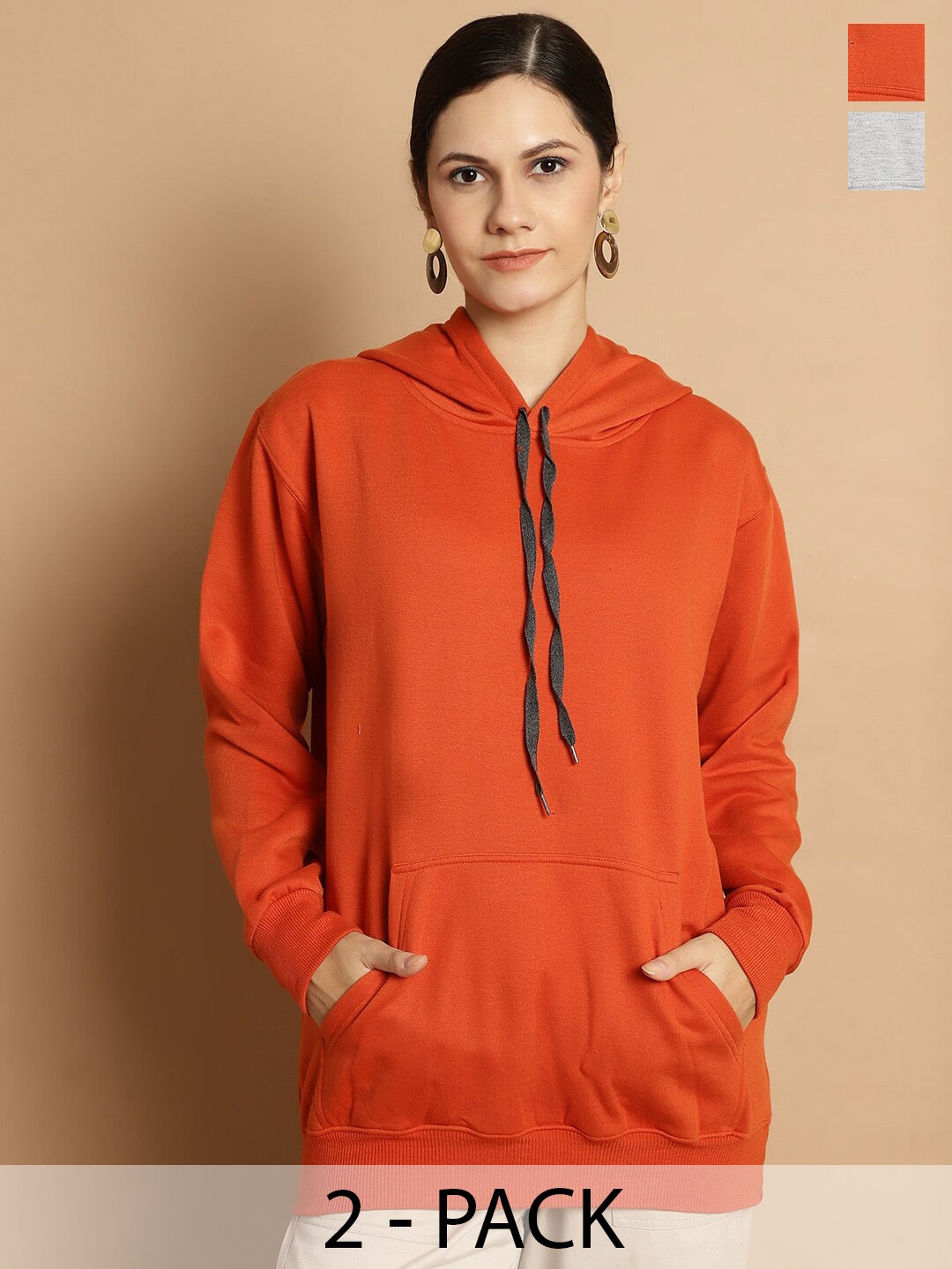 

MACK JONNEY Pack Of 2 Hooded Cotton Fleece Sweatshirt, Orange