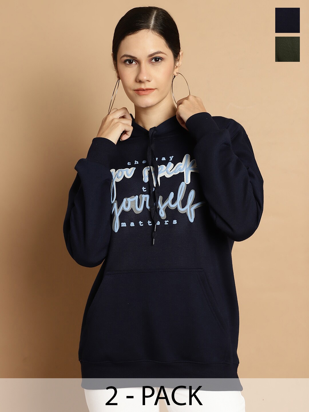 

MACK JONNEY Pack Of 2 Typography Printed Cotton Fleece Sweatshirt, Black