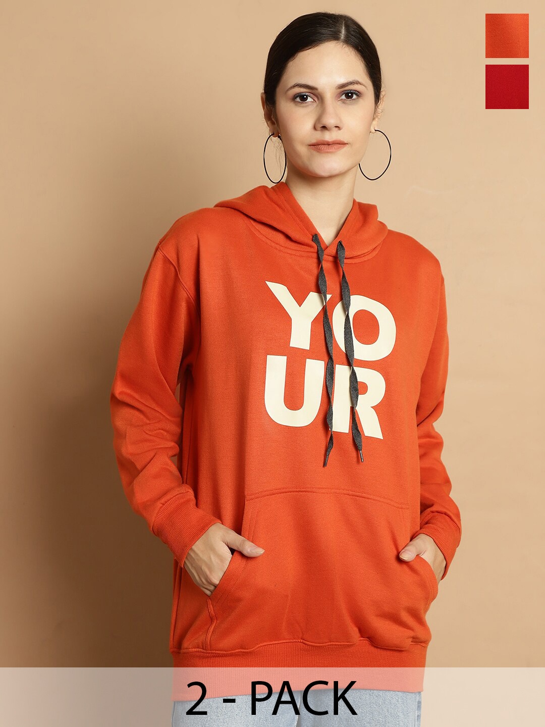 

MACK JONNEY Pack Of 2 Typography Printed Cotton Fleece Sweatshirt, Orange