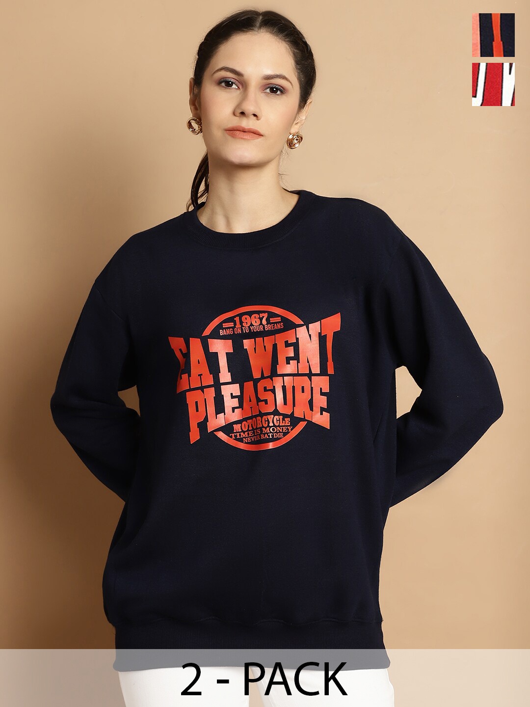 

MACK JONNEY Pack Of 2 Typography Printed Cotton Fleece Sweatshirt, Black