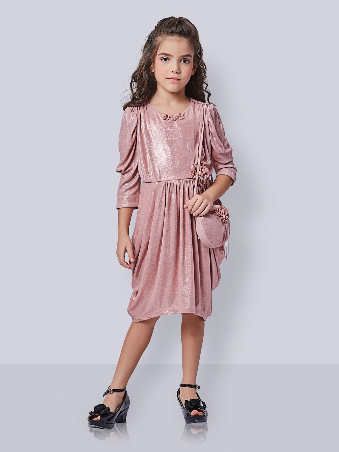 

Peppermint Girls Embellished Floral Applique Layered Fit & Flare Dress, Peach