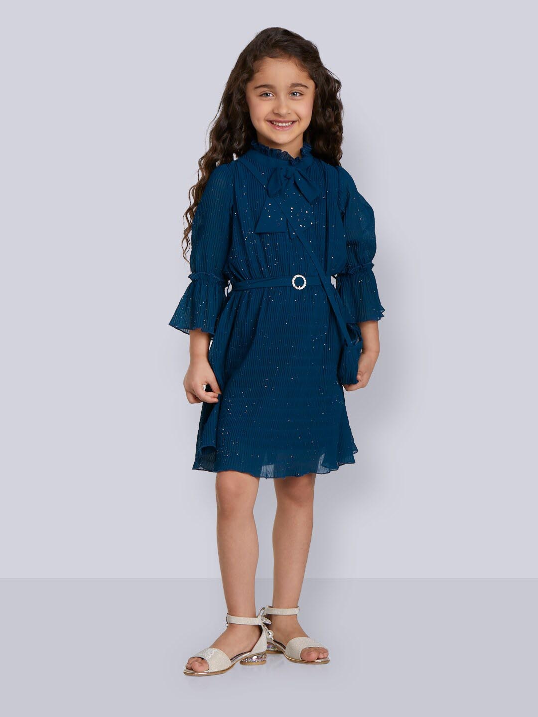 

Peppermint Girls Embellished High Neck A-Line Dress, Teal