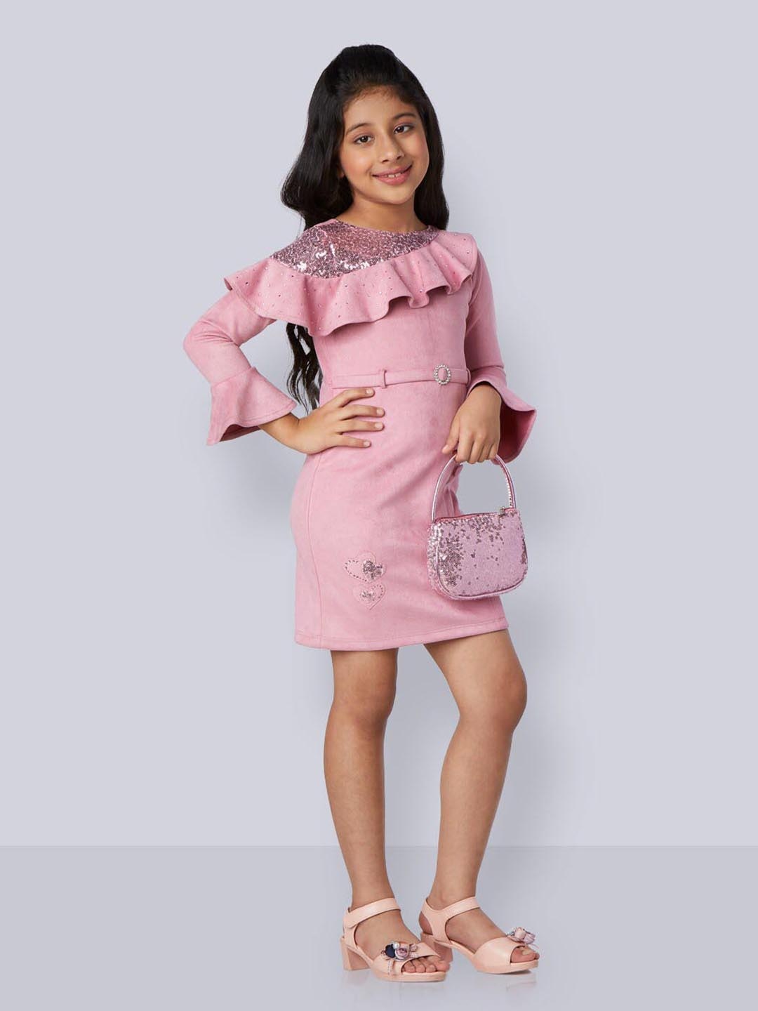 

Peppermint Embellished Bell Sleeves Sheath Dress, Pink