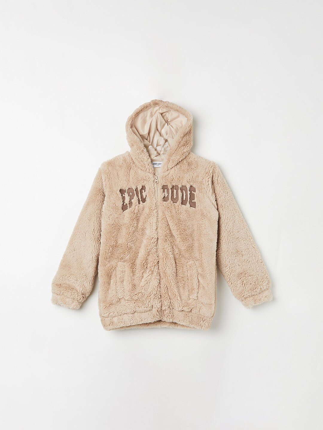 

Fame Forever by Lifestyle Boys Self Design Hooded Front-Open Sweatshirt, Brown