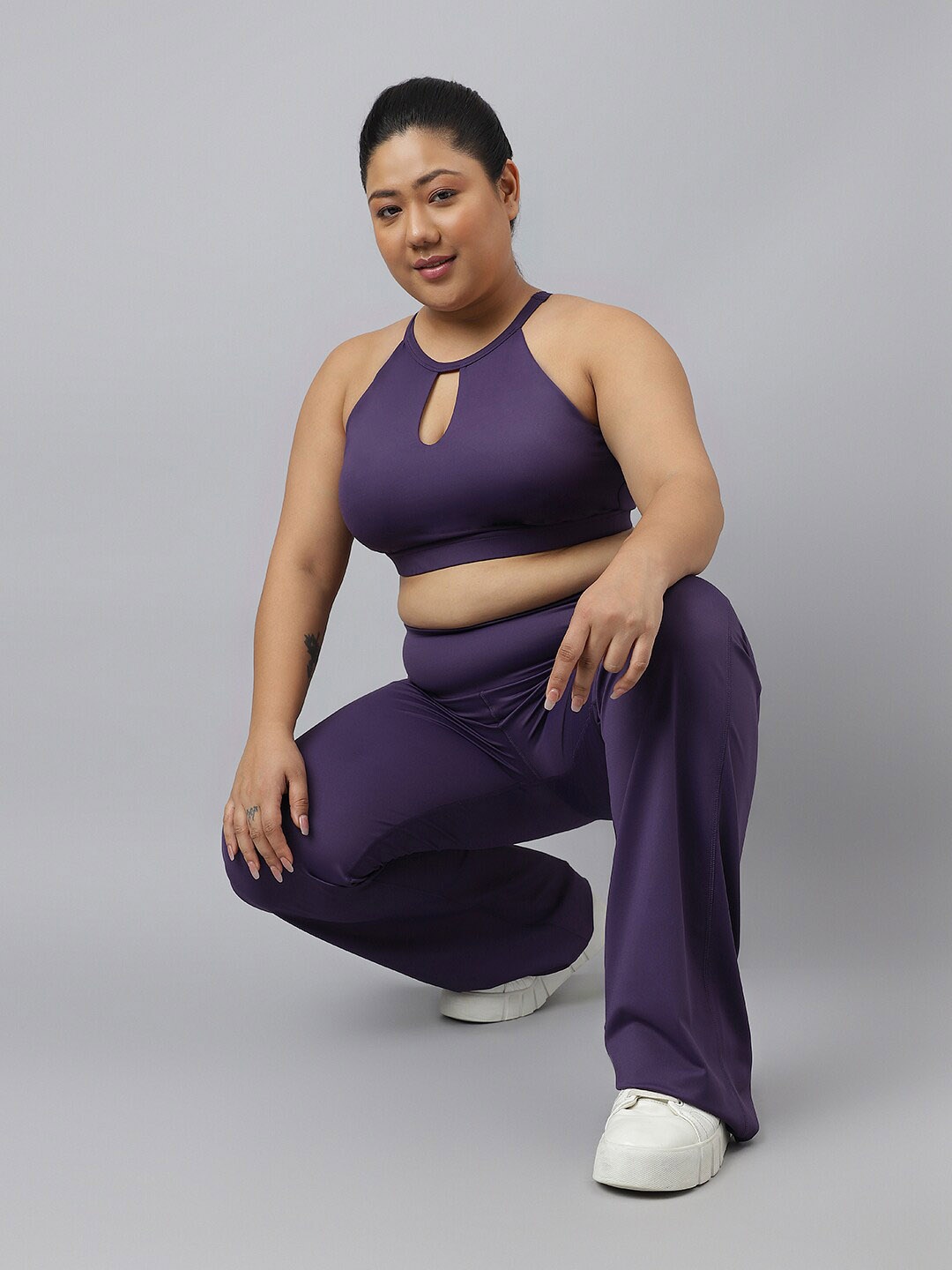 

Fitkin Plus Size Halter Neck High Support Sports Bra, Purple