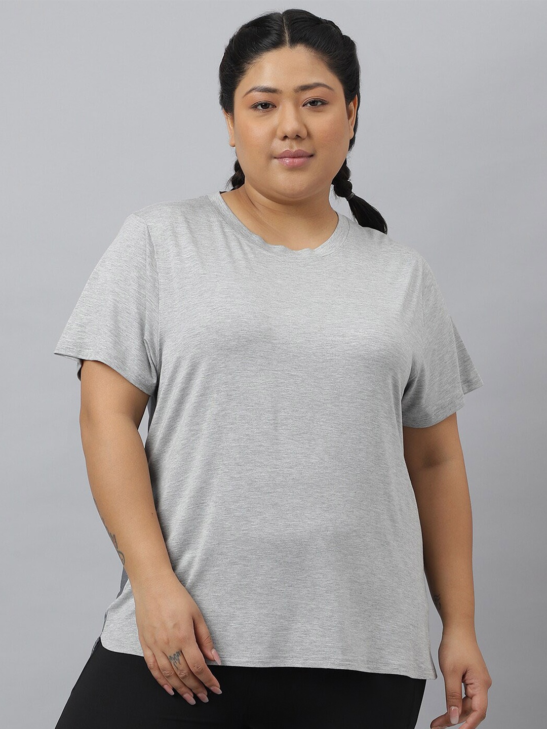 

Fitkin Plus Size Modal Mocha Short Sleeve T-shirt, Grey