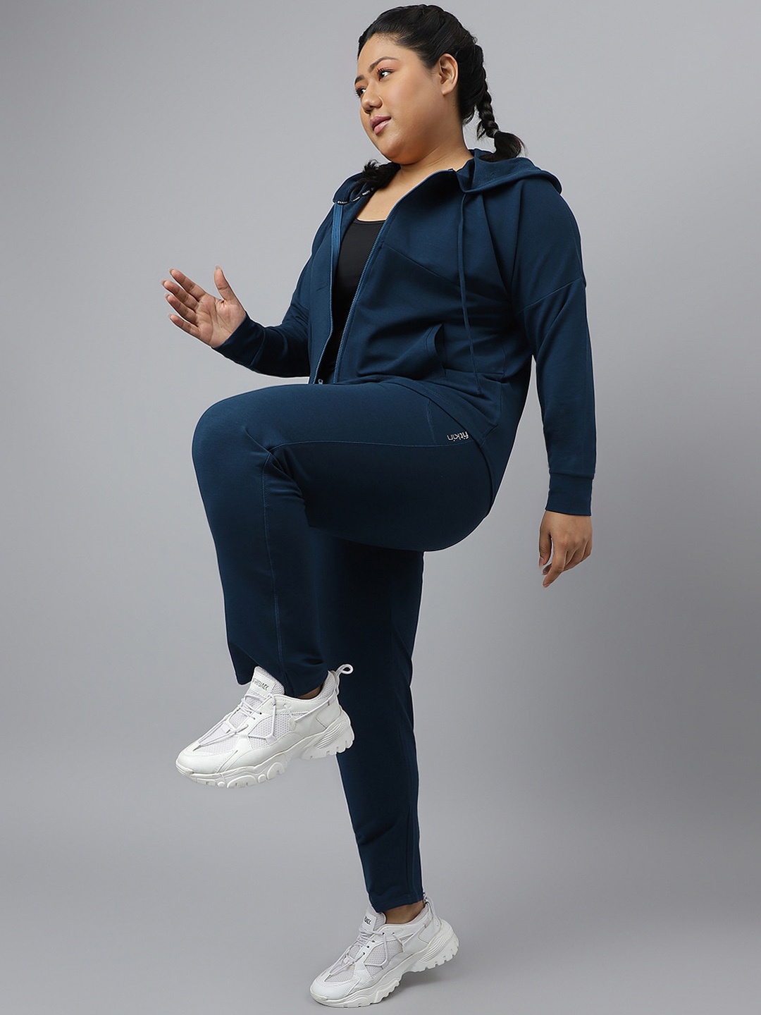 Fitkin Tencel Anti-Odor Plus Size Hooded Jacket, Teal