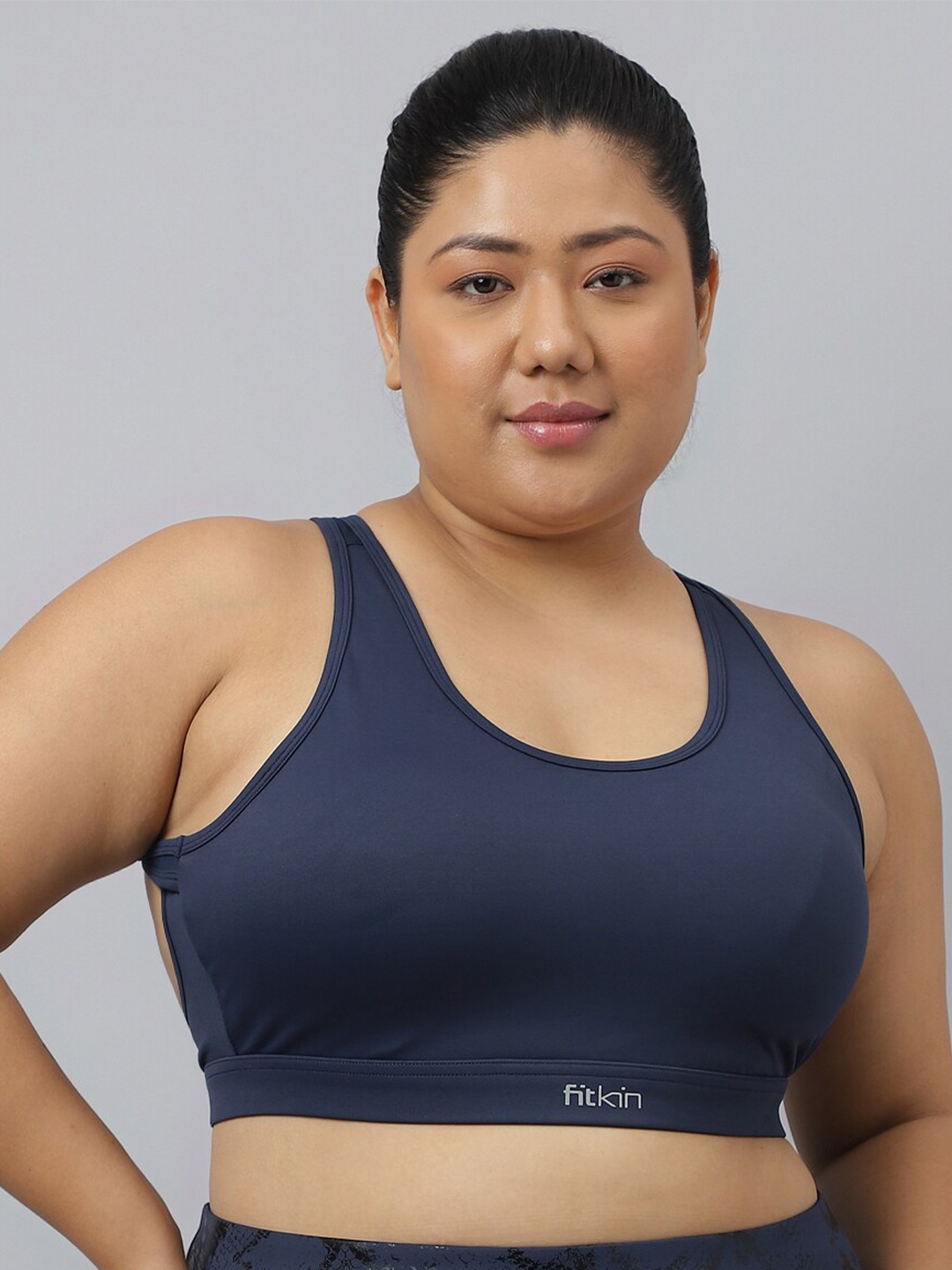 

Fikin Plus Size Multi Strap Medium Support Sports Bra, Navy blue