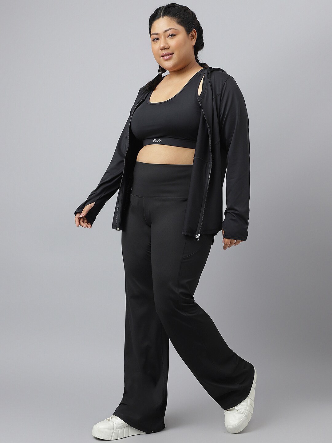 

Fitkin Women Plus Size Active Track Gym Bootcut Flare Track Pants, Black