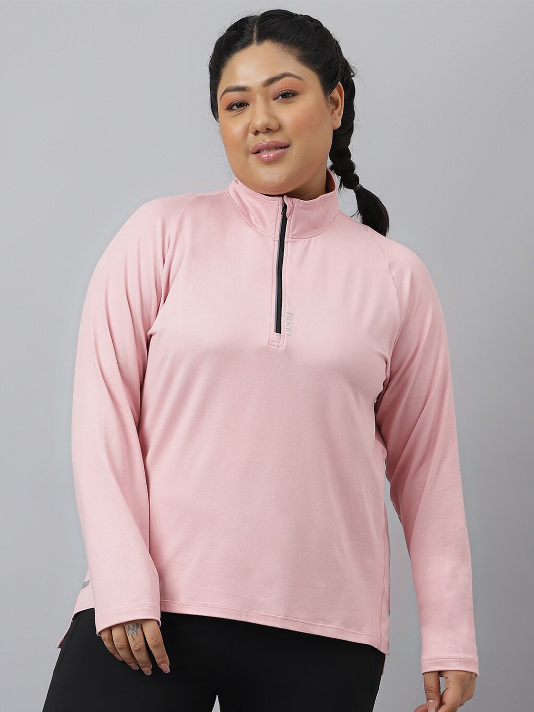 

Fitkin Plus Size Anti-Odor Front Zipper T-shirt, Pink